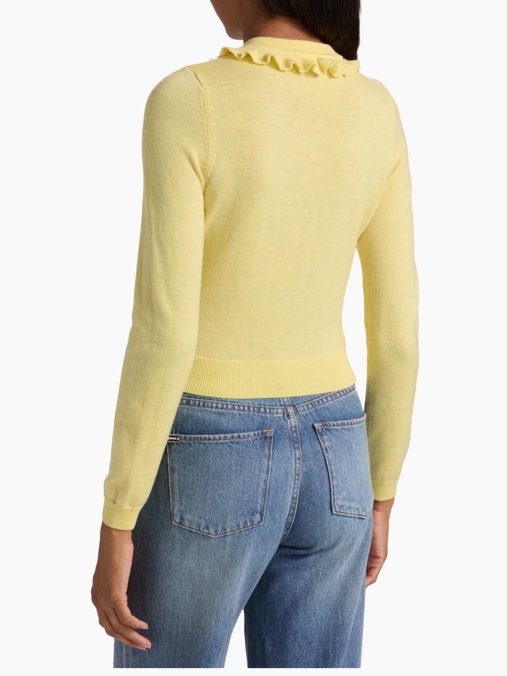 Alice + Olivia Dollie Ruffled Cashmere Cardigan in Yellow NWT - Picture 5 of 11